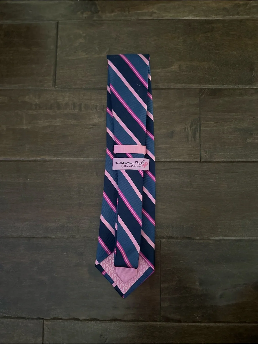 Men's Navy Tie with Pink Stripe - Classic Diagonal Design